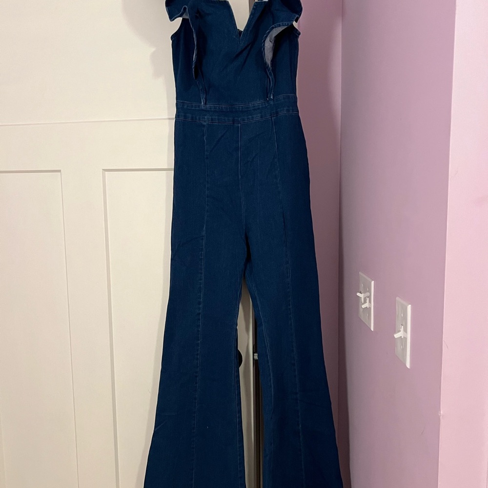 Denim Ruffled Jumpsuit - Picture 2 of 3